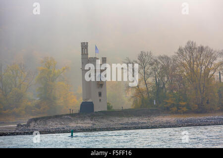 Torre del mouse, una torre di avvistamento su un isola del fiume Reno, Bingen, Germania, valle del Reno superiore e centrale, Foto Stock