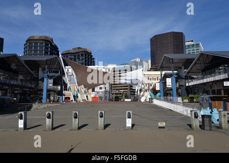 Edifici intorno Queens Wharf, Wellington, Isola del nord, Nuova Zelanda Foto Stock