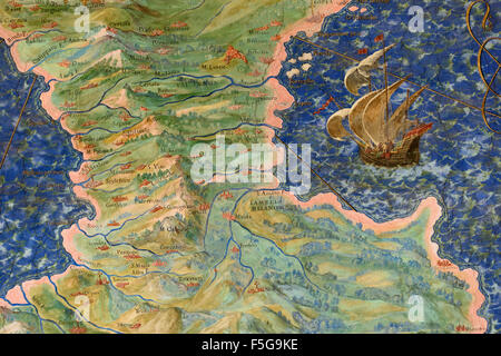 Roma. L'Italia. Mappa di Calabria (dettaglio), galleria di mappe, Musei Vaticani. Foto Stock