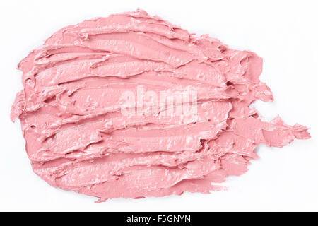 Sbavature del rossetto corsa rosa su bianco Foto Stock