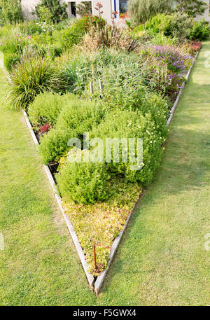 Rilievo triangolare letto floreale sul grande giardino prato. Foto Stock