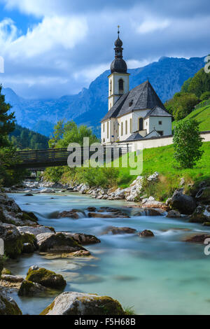 La Chiesa di San Sebastiano in Ramsau vicino a Berchtesgaden, Baviera, Germania. Foto Stock