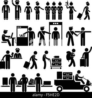 I lavoratori aeroportuali e i pittogrammi di sicurezza Illustrazione Vettoriale