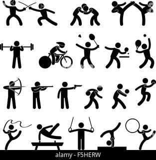 Sport al coperto gioco Set atletico icona simbolo segno pittogramma Illustrazione Vettoriale