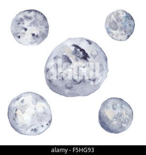 Raccolta di abstract planet dipinti isolati su sfondo bianco Foto Stock