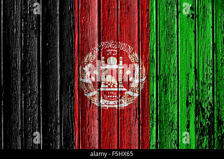 Bandiera dell'Afghanistan dipinta sul telaio in legno Foto Stock