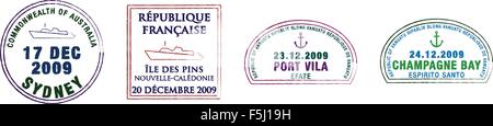 Sydney stilizzata, Vanuatu e Nuova Caledonia Passaporto Francobolli Illustrazione Vettoriale