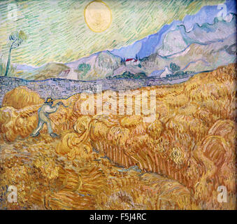 The Wheatfield dietro l'ospedale di Saint Paul con un mietitore (1889) di Vincent van Gogh (1853-1890) Foto Stock