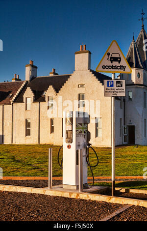 Auto elettrica punto di carica a John O' semole. Caithness in Scozia, Regno Unito Foto Stock