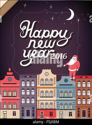 Felice anno nuovo in una città illustrazione. Vettore Illustrazione Vettoriale