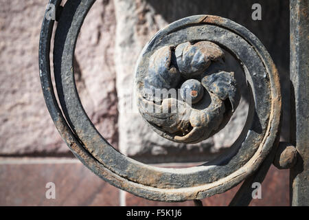 Recinzione forgiato elemento decorativo, arrugginita fiore in spirale, San Pietroburgo, Russia Foto Stock