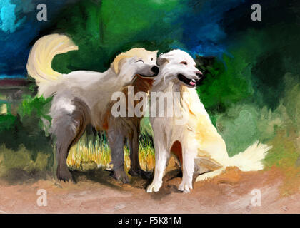 Due fratelli della maremma sheepdog in pittura Foto Stock