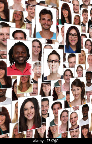 Sfondo gruppo collage Ritratto di giovane multirazziale sorridenti persone Foto Stock