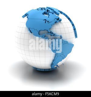 Globo con estruso di continenti, Nord e Sud America e regioni Foto Stock