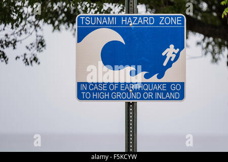 Un Tsunami zona a rischio di firmare in Verne I. Richards parco di Frederiksted, St. Croix, U.S, Isole Vergini. USVI, U.S.V.I. Foto Stock