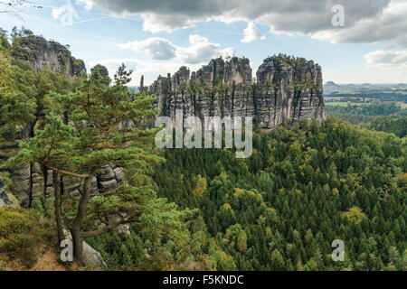 Rocce Schrammsteine, Elba montagne di arenaria, Sassonia, Germania Foto Stock