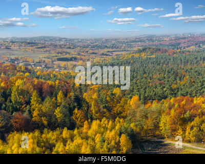 Vista panoramica di Krakow-Czestochowa Upland con bosco in autunno colori, Polonia Foto Stock