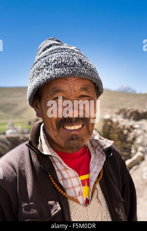 India, Himachal Pradesh, Spiti Valley, Kibber, pack horse herder Foto Stock