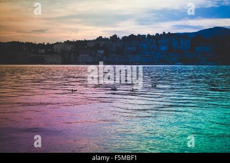 Stagliano tramonto sul Lago di Lugano, Svizzera Foto Stock