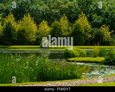 Gli alberi si riflette nel lago a Hopton Hall giardino nel Derbyshire Dales Peak District Inghilterra REGNO UNITO Foto Stock