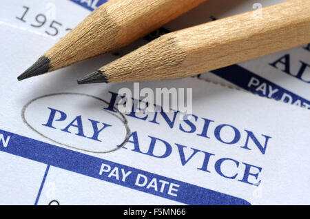 Pensione consulenza a pagamento con matite RE REGIME DI PENSIONE AZIENDALE PRIVATO DI PENSIONAMENTO DEI REDDITI DEI PENSIONATI DI VECCHIAIA PENSIONI RISPARMIO DI DENARO Foto Stock