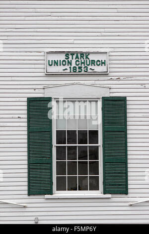 Finestra dettaglio segno Stark Unione Chiesa Stark New Hampshire New England USA Foto Stock