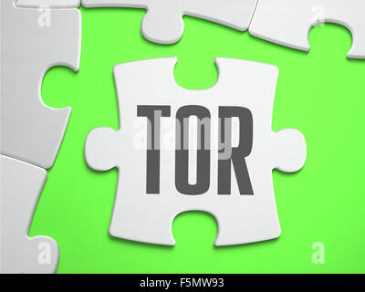 TOR - La cipolla Router - Puzzle con pezzi mancanti. Colore verde brillante background. Primo piano. 3d'illustrazione. Foto Stock