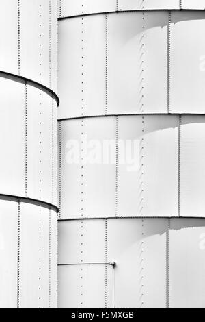 Bianco e nero close up fotografia di elevatori della granella nella regione Palouse dello stato di Washington negli Stati Uniti. Foto Stock