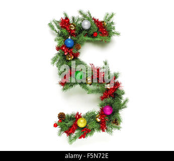 Raccolta di albero di Natale decorato lettere e numeri Foto Stock