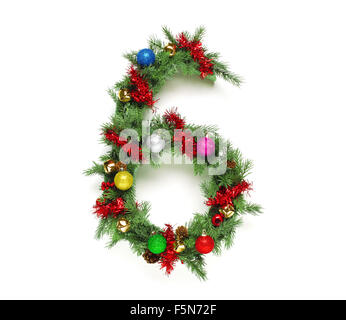 Raccolta di albero di Natale decorato lettere e numeri Foto Stock