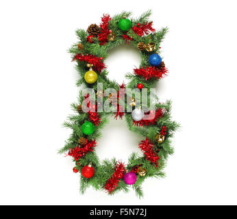 Raccolta di albero di Natale decorato lettere e numeri Foto Stock