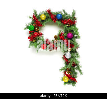 Raccolta di albero di Natale decorato lettere e numeri Foto Stock