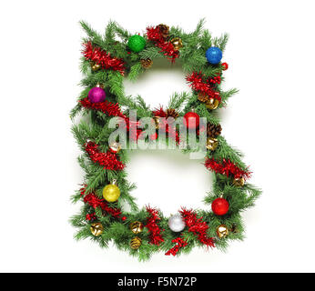 Raccolta di albero di Natale decorato lettere e numeri Foto Stock