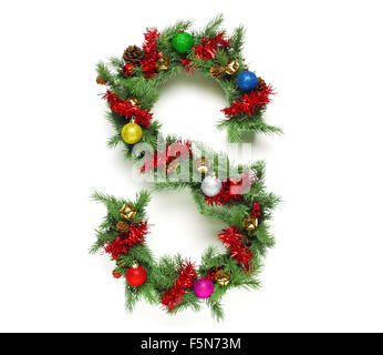 Raccolta di albero di Natale decorato lettere e numeri Foto Stock