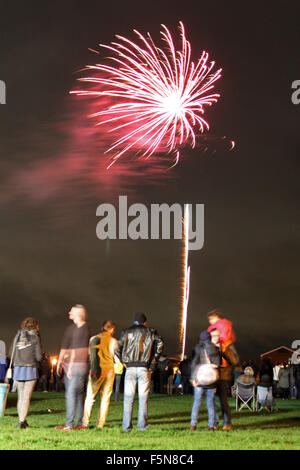 Feltham, Londra, Regno Unito. Il 6 novembre 2015. Spettatori guarda la tradizionale manifestazione annuale di 'fuochi d' artificio notte' a un display in Feltham South West London. Credito: Julia Gavin UK/Alamy Live News Foto Stock