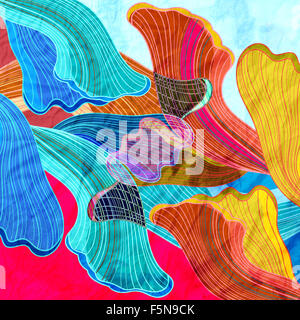 Brillante fantasia acquerelli astratti onde multicolore sfondo Foto Stock