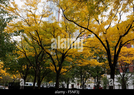 Un pomeriggio autunnale sul Rettore luogo in Battery Park City, un quartiere di Lower Manhattan, New York City. Foto Stock