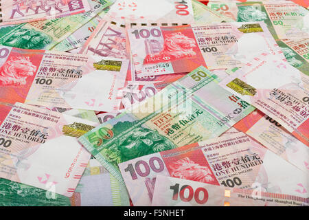 Dollari di Hong Kong di banconote. Denaro 100 50 HKD Foto Stock