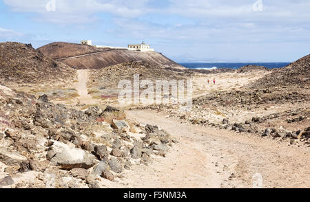 Punta Martino faro sull isola di Lobos Fuerteventura, Spagna Foto Stock