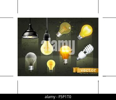 Lampadine, set di icone vettoriali Illustrazione Vettoriale