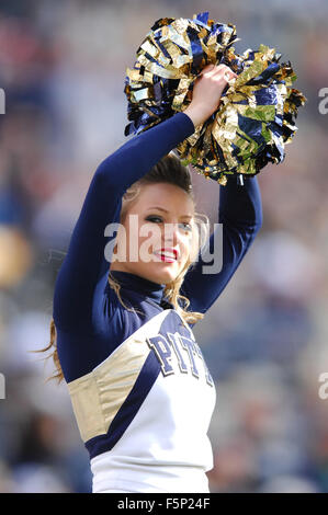 Pittsburgh, PA, Stati Uniti d'America. 7 Nov, 2015. Pitt Cheerleader durante il Notre Dame vs Pitt Panthers gioco all'Heinz Field di Pittsburgh, PA. Jason Pohuski/CSM/Alamy Live News Foto Stock