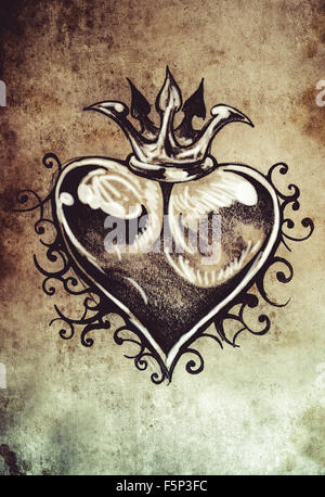 Tatuaggio sketch, design fatti a mano su carta vintage Foto Stock