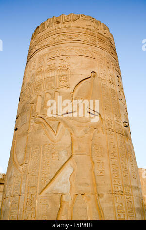 Pilastro unico con heiroglyphics presso il Tempio di Kom Ombo, Egitto Foto Stock