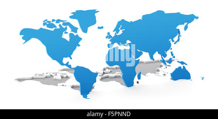 Dettaglio 3d mappa Mondo ribaltamento da sfondo bianco Foto Stock