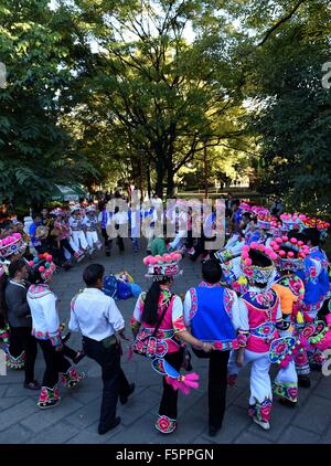 Kunming, la Cina della provincia dello Yunnan. 8 Novembre, 2015. La gente ballare Cuihu Park di Kunming, a sud-ovest della Cina di Provincia di Yunnan, nov. 8, 2015. © Lin Yiguang/Xinhua/Alamy Live News Foto Stock