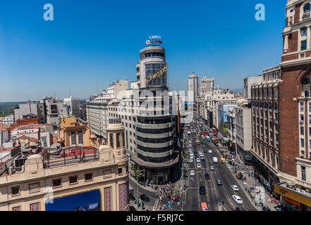 Schweppes segno nella trafficata Gran Via Madrid Spagna Foto Stock