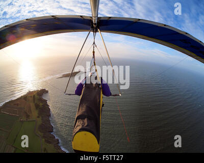 Il deltaplano a Rhossili Bay in Wales UK Foto Stock