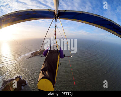 Il deltaplano a Rhossili Bay in Wales UK Foto Stock