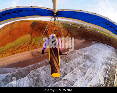 Il deltaplano a Rhossili Bay in Wales UK Foto Stock