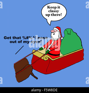 Natale cartoon di maledizione di renna. Santa dice, "Keep it up di classe c'è!". Foto Stock